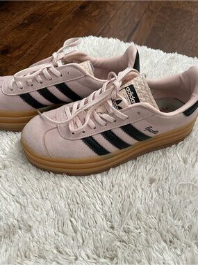 adidas Gazelle Platform Sneakers in Pale Pink with Black Stripes